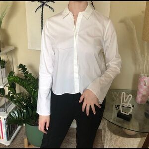 Zara White Cropped Boxy Long Sleeve Button Down Shirt